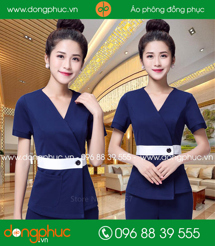 Đồng phục spa màu tím than đai trắng